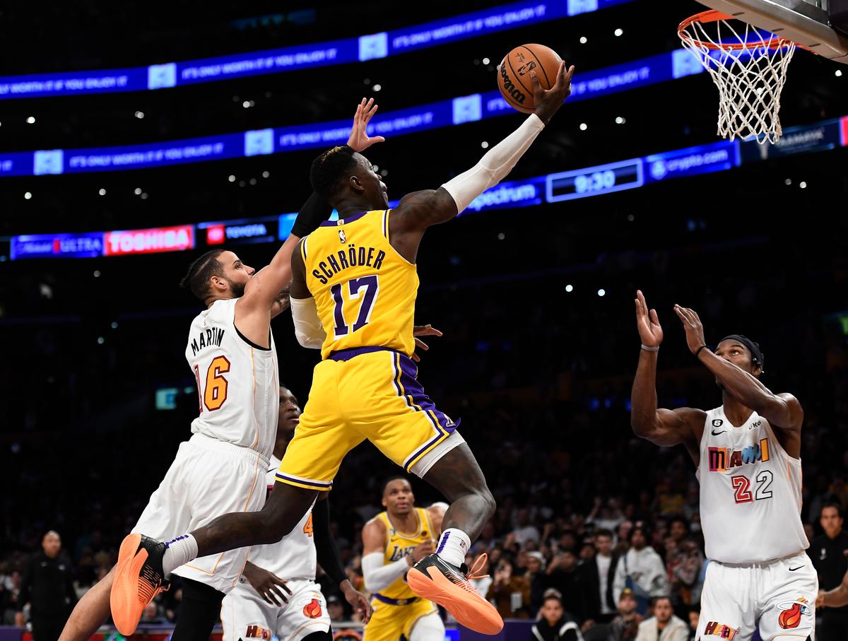 Schroder Propels Lakers Past Heat 112–109 Without LeBron