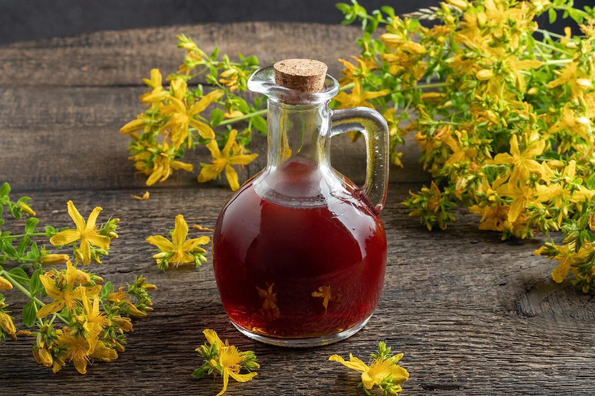 A bottle of St. John's wort oil. (Madeleine Steinbach/Shutterstock)