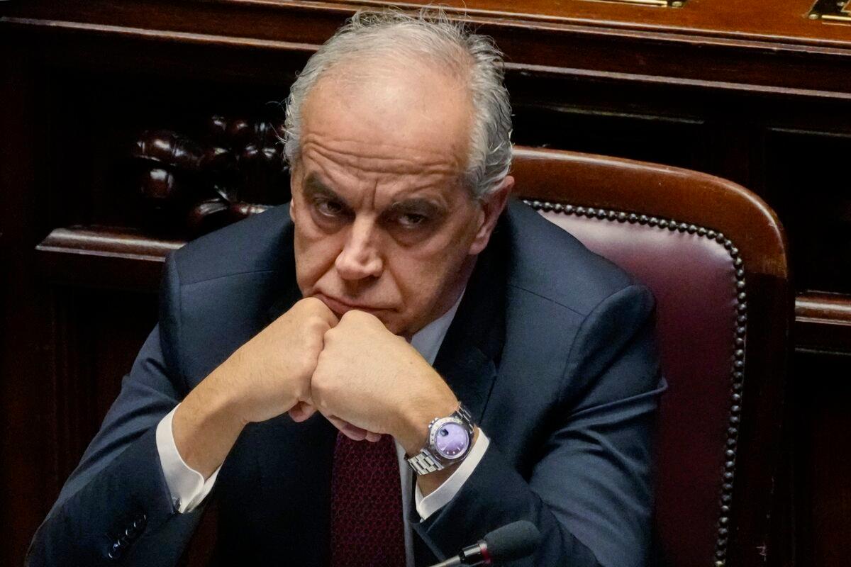 Italian Interior Minister Matteo Piantedosi listens during a session of the lower Chamber in Rome on March 7, 2023. (Gregorio Borgia/AP)
