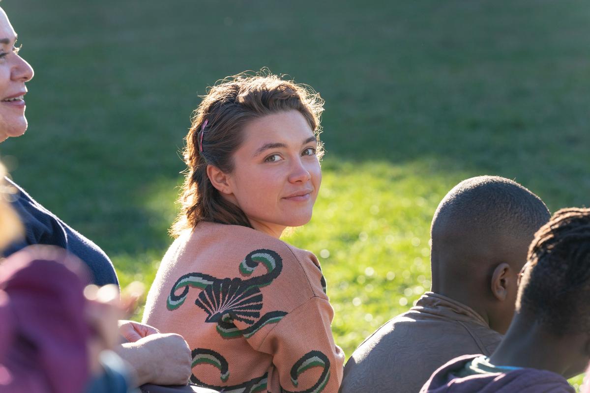 Allison (Florence Pugh) attends Ryan's soccer game, in "A Good Person." (United Artists)