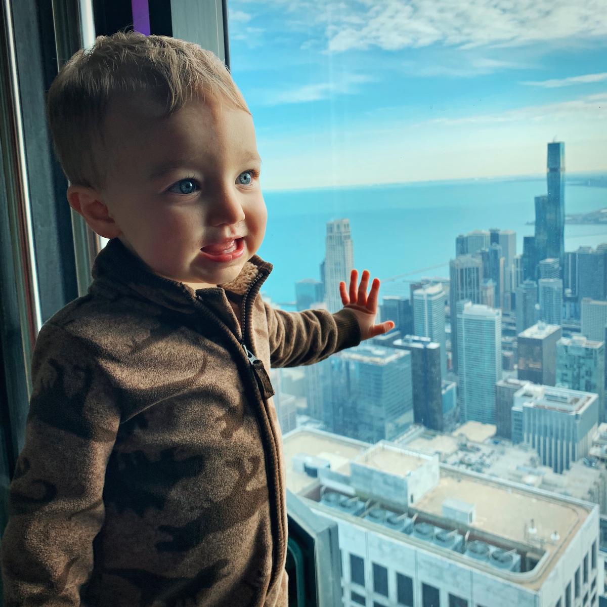 Max Smith, 2, sees the skyline of Chicago as he travels the world. (Courtesy of Lesley Carter/TNS)