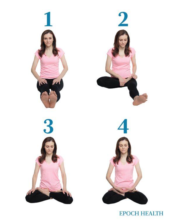 Entering full lotus position. (The Epoch Times)