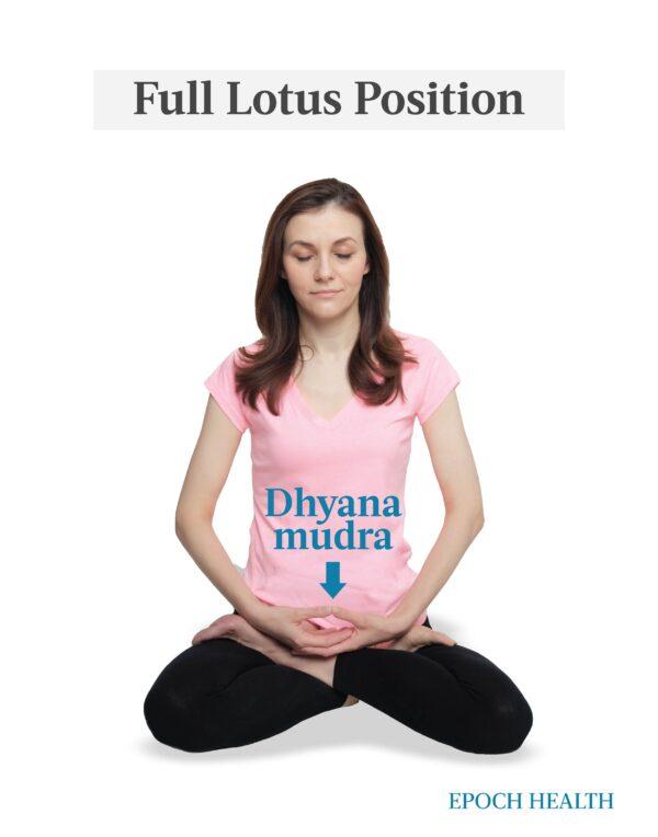 The Dhyana mudra in full lotus pose. (The Epoch Times)