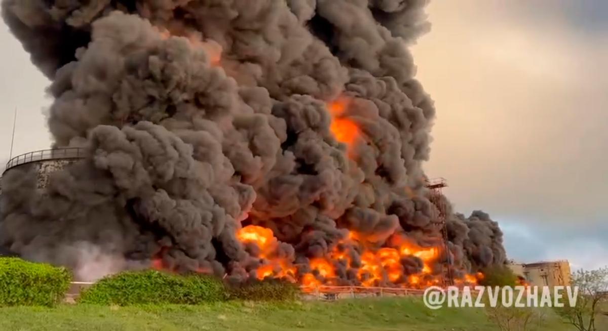 Crimea Oil Depot Burns; Ukrainian Drone Attack Suspected