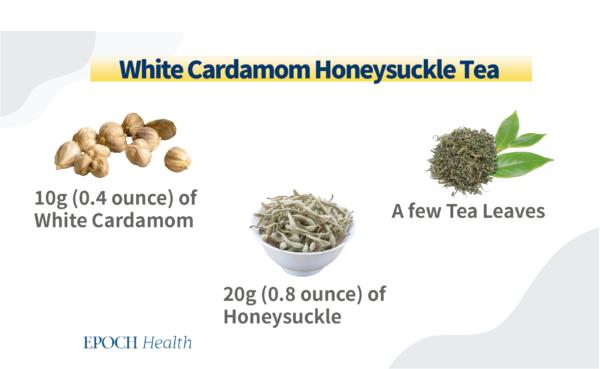 Ingredients of white cardamom honeysuckle tea. (The Epoch Times)