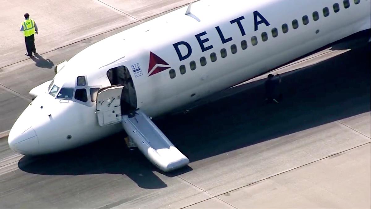 Delta Plane Lands With Nose on Runway at Charlotte Airport