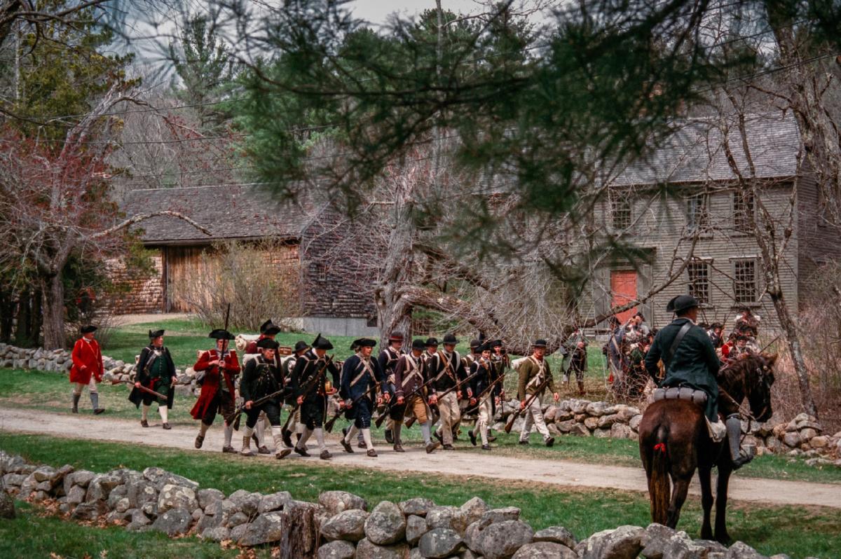 Celebrating Patriots Day with a militiamen march in Lexington and Concord, Mass. (Mark Nassal/Dreamstime)