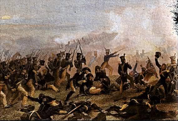 American infantry attacks at the Battle of Lundy's Lane on July 25, 1814. The wounded officer at center is Brig. Gen. Jacob Brown. (Public Domain)