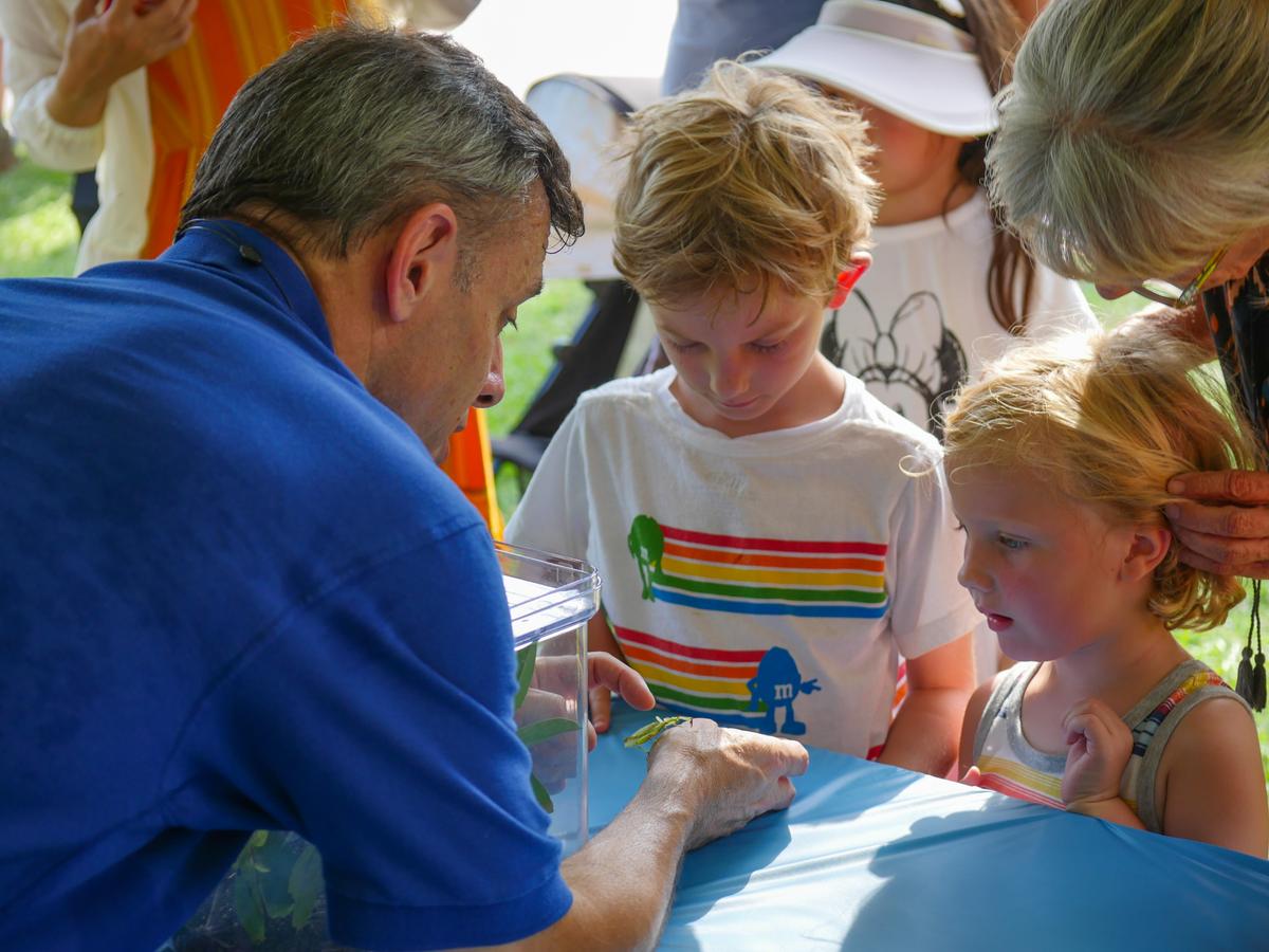 A worker at the Insectarium in New Orleans tells children about an insect. The Insectarium has been relocated from its former home at the U.S. Customs House to its new one, right next door to the Audubon Aquarium. (Courtesy of Audubon Nature Institute/TNS)