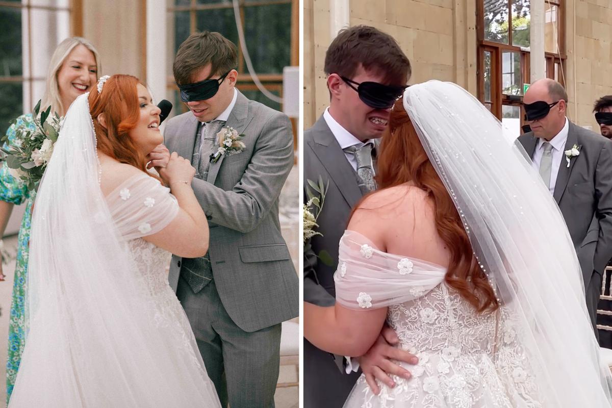Blind Bride Blindfolds Guests and Groom Who Is Moved to Tears ‘Seeing’ Her Dress With His Hands: VIDEO