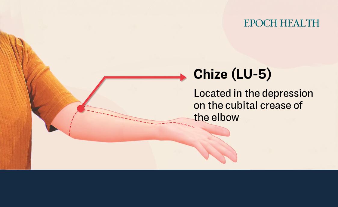 Pressing the Chize acupoint can also alleviate knee pain. (The Epoch Times)