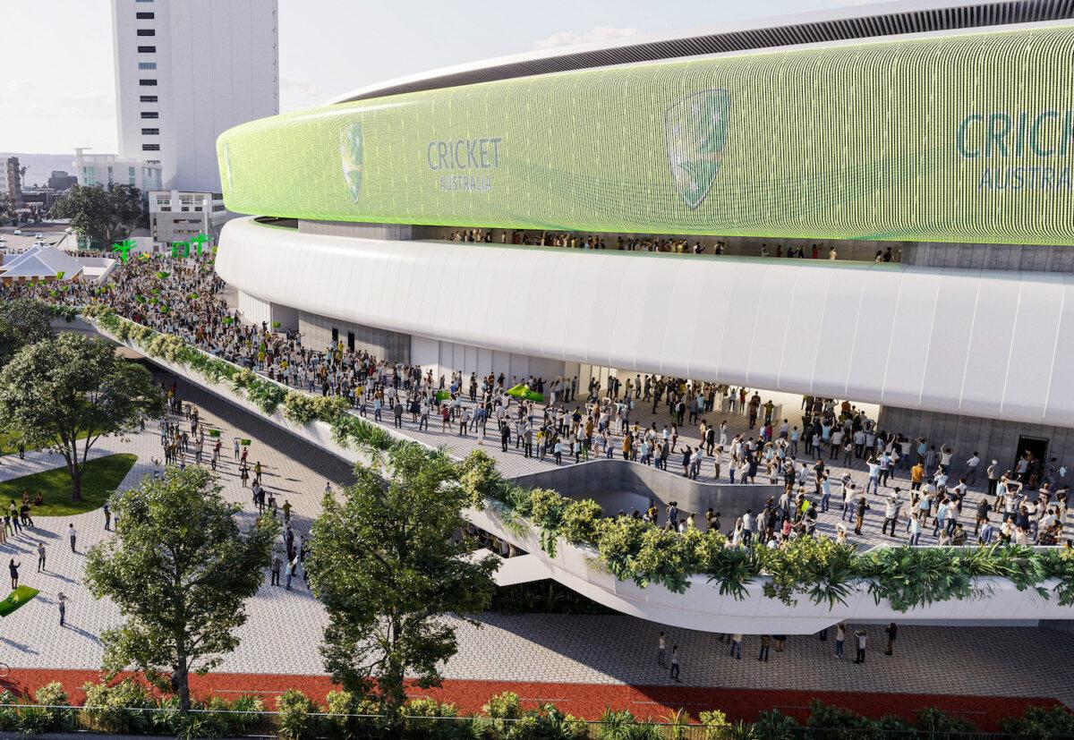 A supplied image obtained on Nov. 24, 2023, shows an artist's depiction of the new-look layout for the Gabba precinct which will be rebuilt ahead of the 2032 Olympics. The Gabba will be completely demolished and rebuilt to become the centrepiece of the Brisbane 2032 Olympics as part of a $2.7 billion project. (AAP Image/Supplied by Queensland Government)
