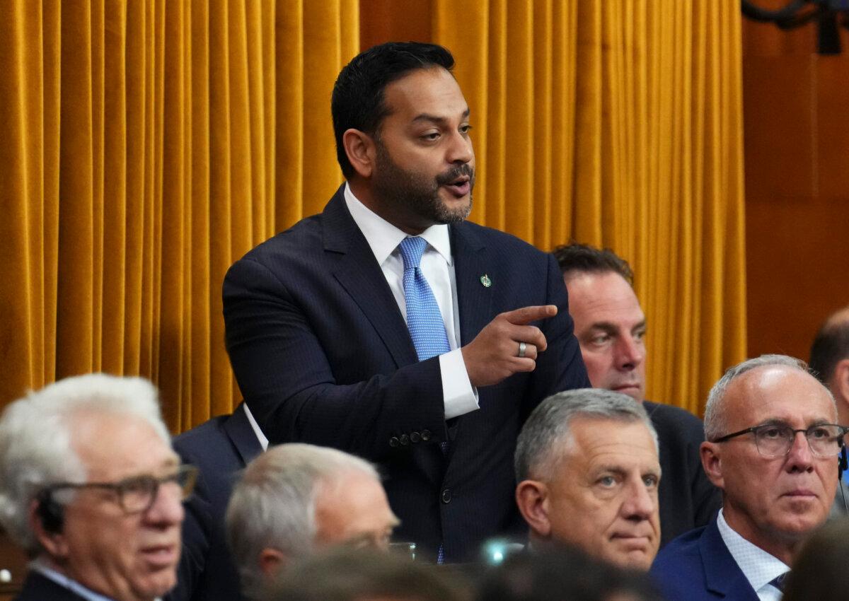 Conservative MP Shuvaloy Majumdar rises in the House of Commons during question period on Parliament Hill in Ottawa on Sept. 18, 2023. (The Canadian Press/Sean Kilpatrick)