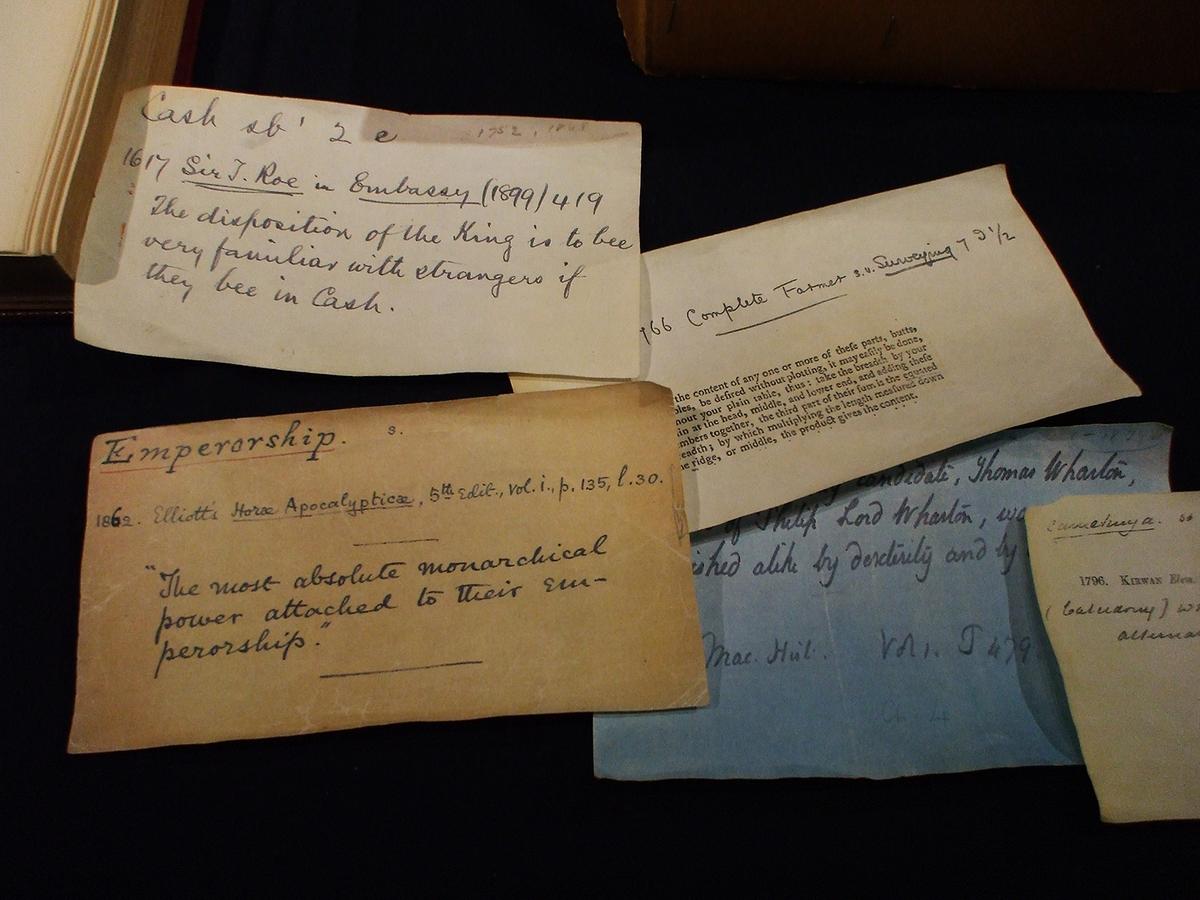 Handwritten slips submitted by readers for the Oxford English Dictionary. (<a href="https://www.flickr.com/photos/addedentry/">Owen Massey McKnight</a>/<a href="https://creativecommons.org/licenses/by-sa/2.0/">CC BY-SA 2.0 DEED</a>)