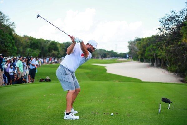 Captain Jon Rahm of Legion XIII plays his shot from the sixth tee during day three of the LIV Golf Invitational-Mayakoba in Playa del Carmen, Mexico, on Feb. 4, 2024. (Manuel Velasquez/Getty Images)