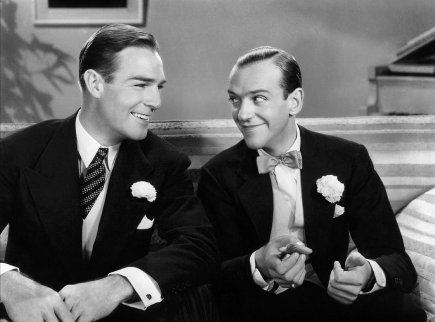 John Kent (Randolph Scott, L) and Huck Haines (Fred Astaire), in "Roberta." (RKO Radio Pictures)