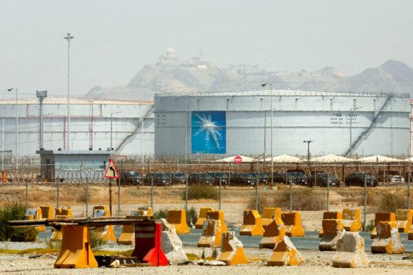 Storage tanks are seen at the North Jiddah bulk plant, an Aramco oil facility, in Jiddah, Saudi Arabia, on March 21, 2021. (Amr Nabil/AP Photo)<br/>The Associated Press