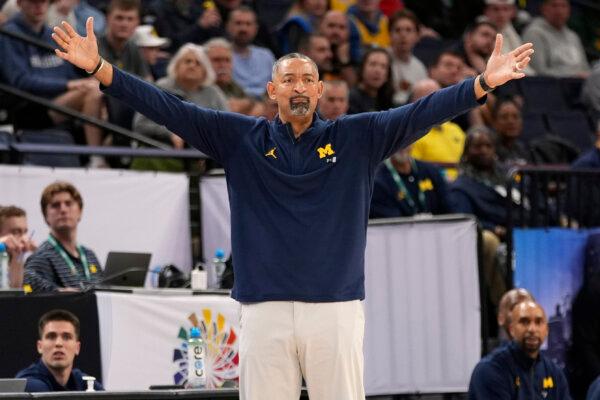 Michigan coach Juwan Howard reacts during a game against Penn State in the first round of the Big Ten Conference Tournament in Minneapolis on March 13, 2024. (Abbie Parr/AP Photo)
