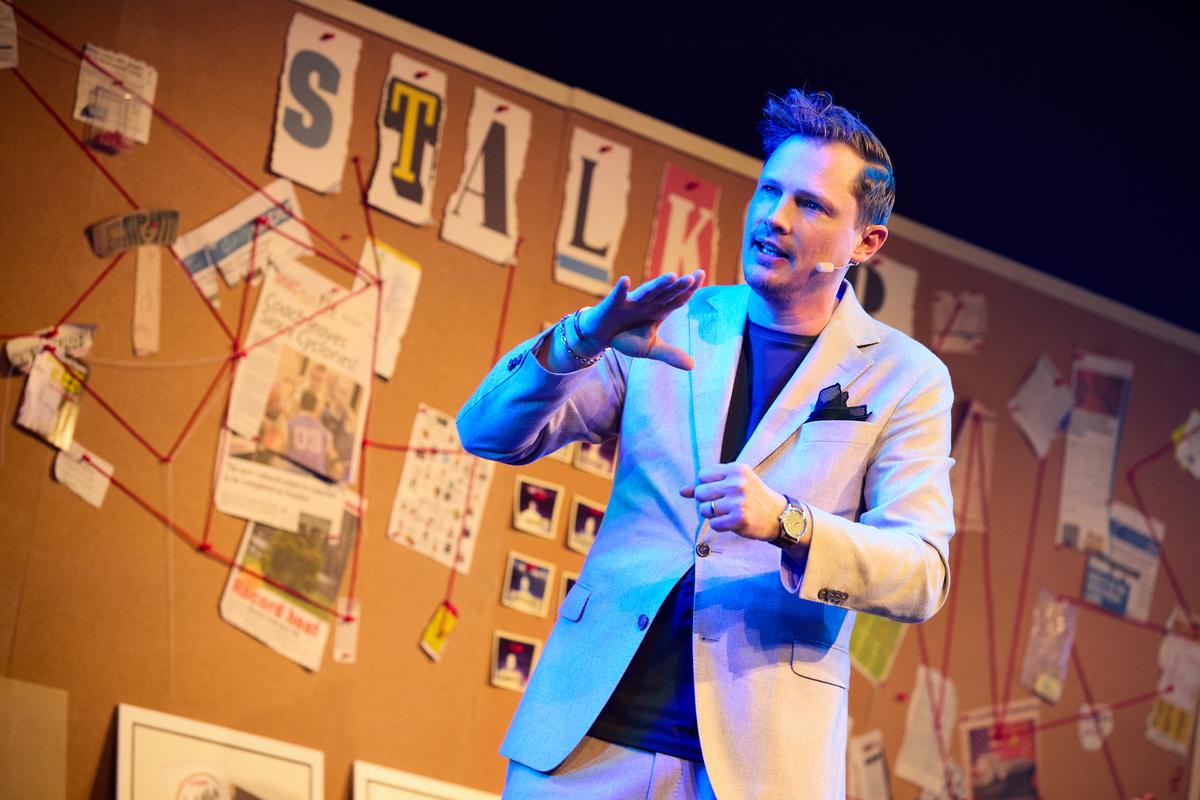 Jonas Ljung explains the setup for a magic trick, in "Stalker." (Jeremy Daniel)