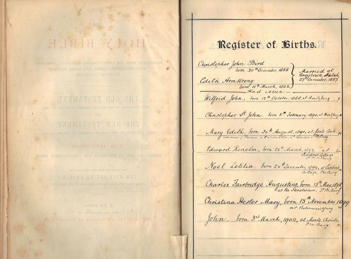 A 19th-century family Bible with birth and marriage records. (Cropped image by <a href="https://commons.wikimedia.org/wiki/File:Bird_family_birth_registry.jpg" target="_blank" rel="nofollow noopener">Theobird</a>/<a href="https://creativecommons.org/licenses/by-sa/4.0/deed.en" target="_blank" rel="nofollow noopener">CC BY-SA 4.0 DEED</a>)