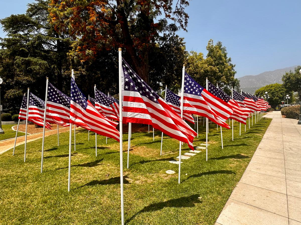 American Flags Turned Upside-Down in Monrovia After Trump Verdict