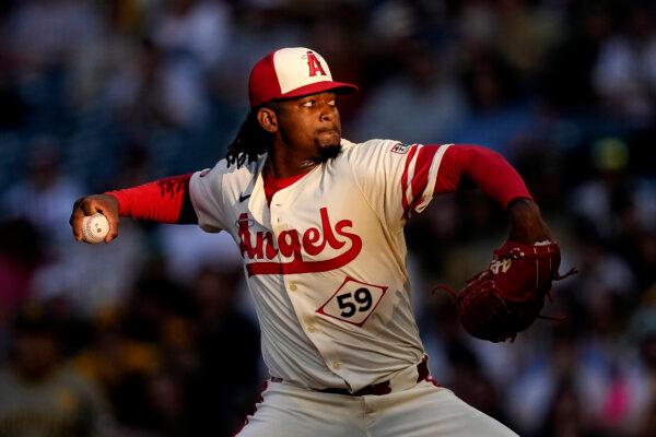 Angels starting pitcher Jose Soriano works against the Padres in Anaheim, Calif., on June 5, 2024. (Mark J. Terrill/AP Photo)