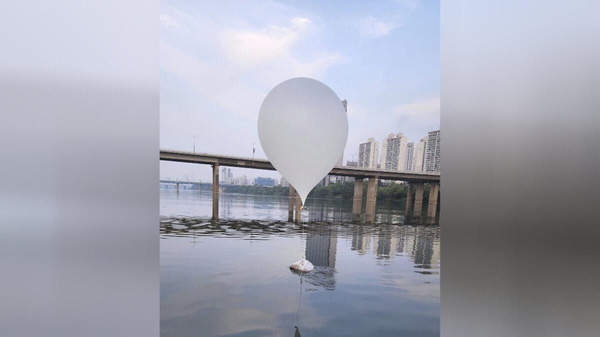 A balloon presumably sent by North Korea, on the Han River in Seoul, South Korea, on June 9, 2024. (South Korea Joint Chiefs of Staff via AP)