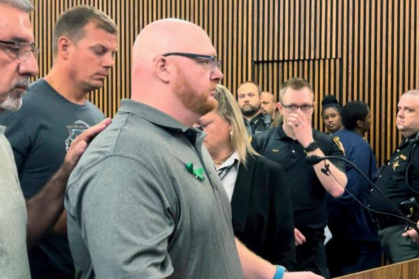 Jared Wood, father of 3-year-old Julian Wood, speaks during the hearing of Bionca Ellis, 32, in the Cuyahoga County Common Pleas court in Cleveland, Ohio, on June 10, 2024. (Cory Shaffer/Cleveland.com via AP)