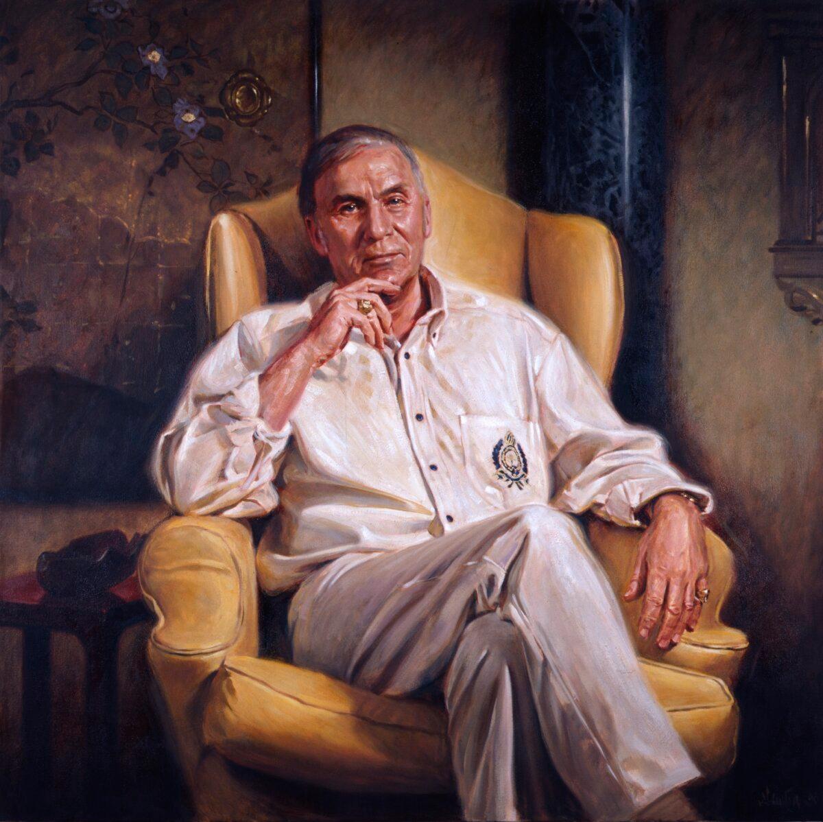 “John Laws,” 1996, by Paul Newton. Oil on canvas; 54 inches by 54 inches. Archibald Prize 1996, Packing Room Prize winner. John Laws is a Sydney radio commentator and balladeer. (Courtesy of Paul Newton)