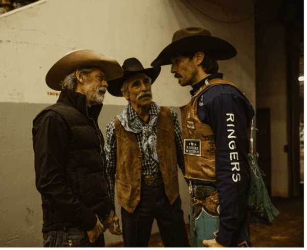 (L–R) Dad John Hawkins (C. Thomas Howell), grandad Al (Forrie J. Smith), and grandson Pete (Jake Allyn), in "Ride." (Well Go USA)
