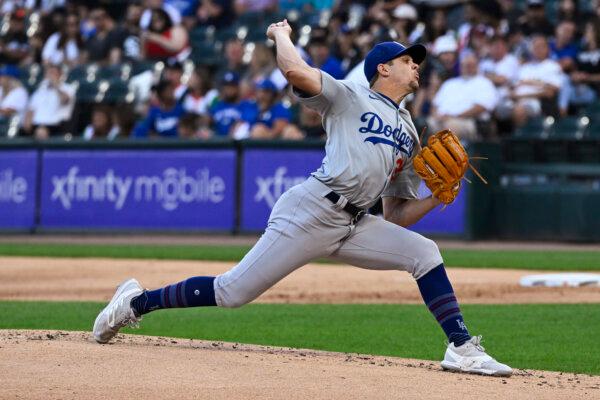 Dodgers pitcher Gavin Stone works toward a complete-game shutout against the White Sox in Chicago on June 26, 2024. (Matt Marton/AP Photo)