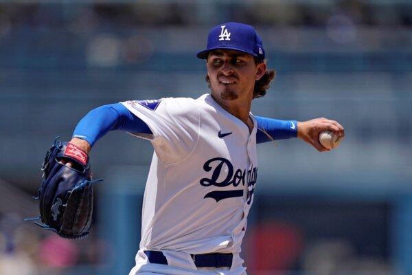 Dodgers pitcher Justin Wrobleski throws against the Brewers during his major-league debut in Los Angeles on July 7, 2024. (Mark J. Terrill/AP Photo)