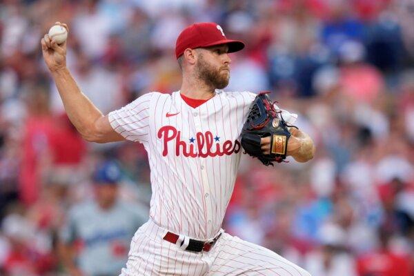 Phillies ace Zack Wheeler works against the Dodgers in Philadelphia on July 9, 2024. (Matt Slocum/AP Photo)