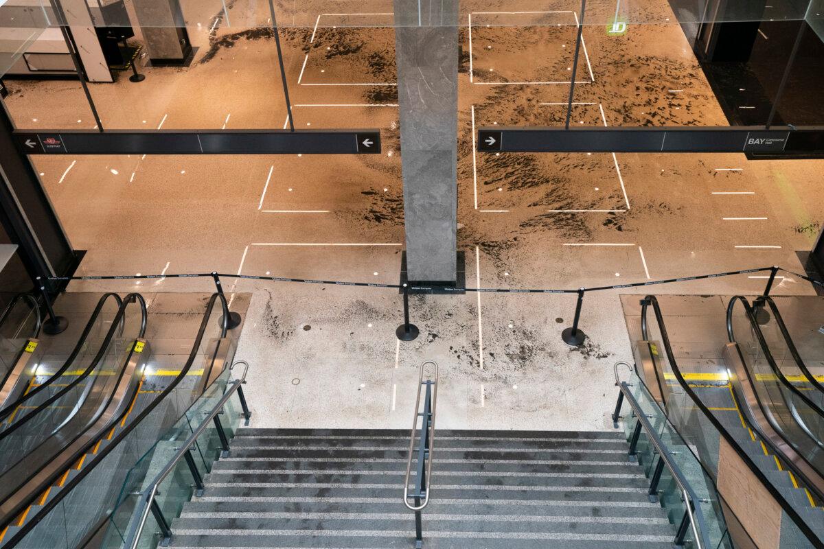 Union Station’s York Concourse is pictured during a flood following heavy rain in Toronto, on July 16 2024. (The Canadian Press/Arlyn McAdorey)