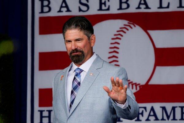 Todd Helton at the National Baseball Hall of Fame induction ceremony in Cooperstown, N.Y., on July 21, 2024, (Julia Nikhinson/AP Photo)