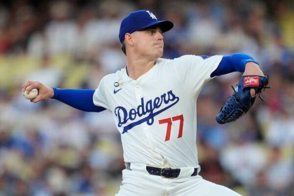 Dodgers pitcher River Ryan works against the Giants during his major-league debut in Los Angeles on July 22, 2024. (Marcio Jose Sanchez/AP Photo)