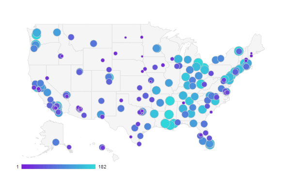 A map of places to rent. (WalletHub)