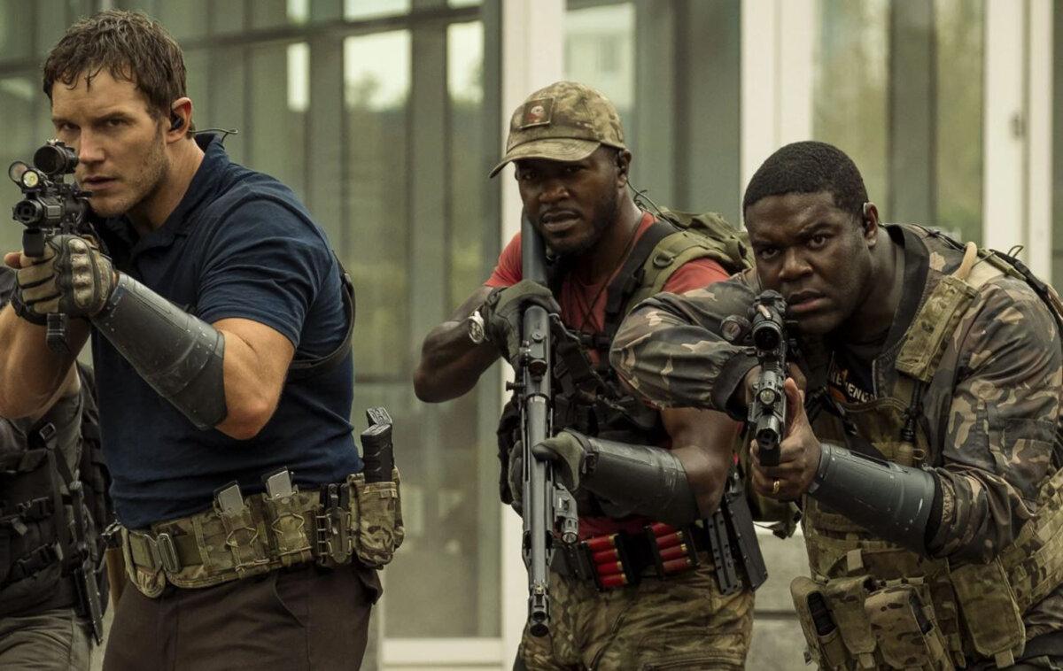 (L-R) Dan Forester (Chris Pratt), Dorian (Edwin Hodge), and Charlie (Sam Richardson), in “The Tomorrow War.” (Paramount Pictures)