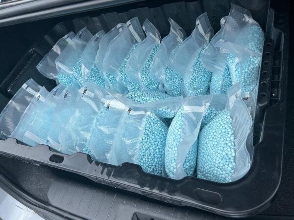 Several hundred thousand counterfeit pills thought to contain protonitazepyne were seized by RCMP officers during a raid of a clandestine laboratory in Drummondville, Que. Aug. 1. (RCMP handout photo)