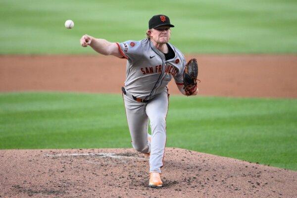 Giants starter Logan Webb throws against the Nationals in Washington on Aug. 5, 2024. (Nick Wass/AP Photo)