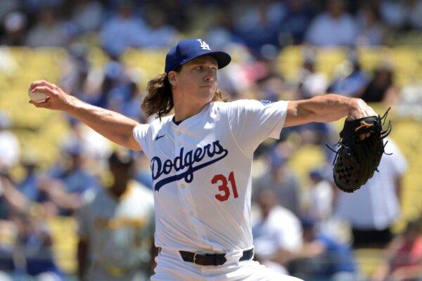 Dodgers starter Tyler Glasnow works against the Pirates in Los Angeles on Aug. 11, 2024. (Jayne-Kamin-Oncea/AP Photo)