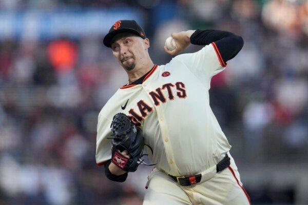 Giants pitcher Blake Snell delivers against the Braves in San Francisco on Aug. 12, 2024. (Jeff Chiu/AP Photo)