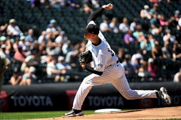 Rockies pitcher Bradley Blalock delivers against the Padres in Denver on Aug. 18, 2024. (Geneva Heffernan/AP Photo)