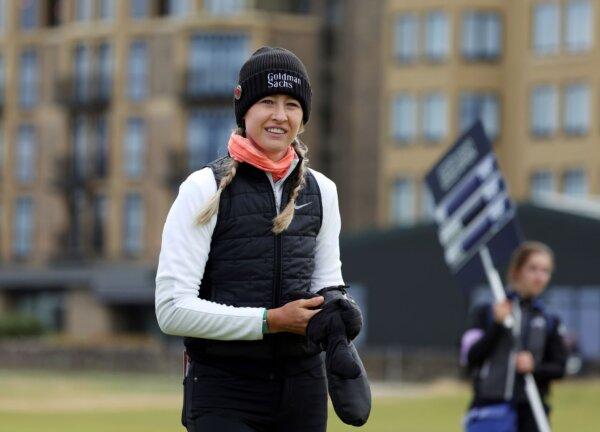 Nelly Korda leaves the third tee during the first round of the Women's British Open in St Andrews, Scotland, on Aug. 22, 2024. (Scott Heppell/AP Photo)
