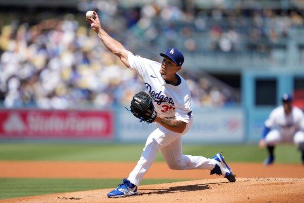 Dodgers starter Gavin Stone delivers against the Rays in Los Angeles on Aug. 25, 2024. (Ashley Landis/AP Photo)
