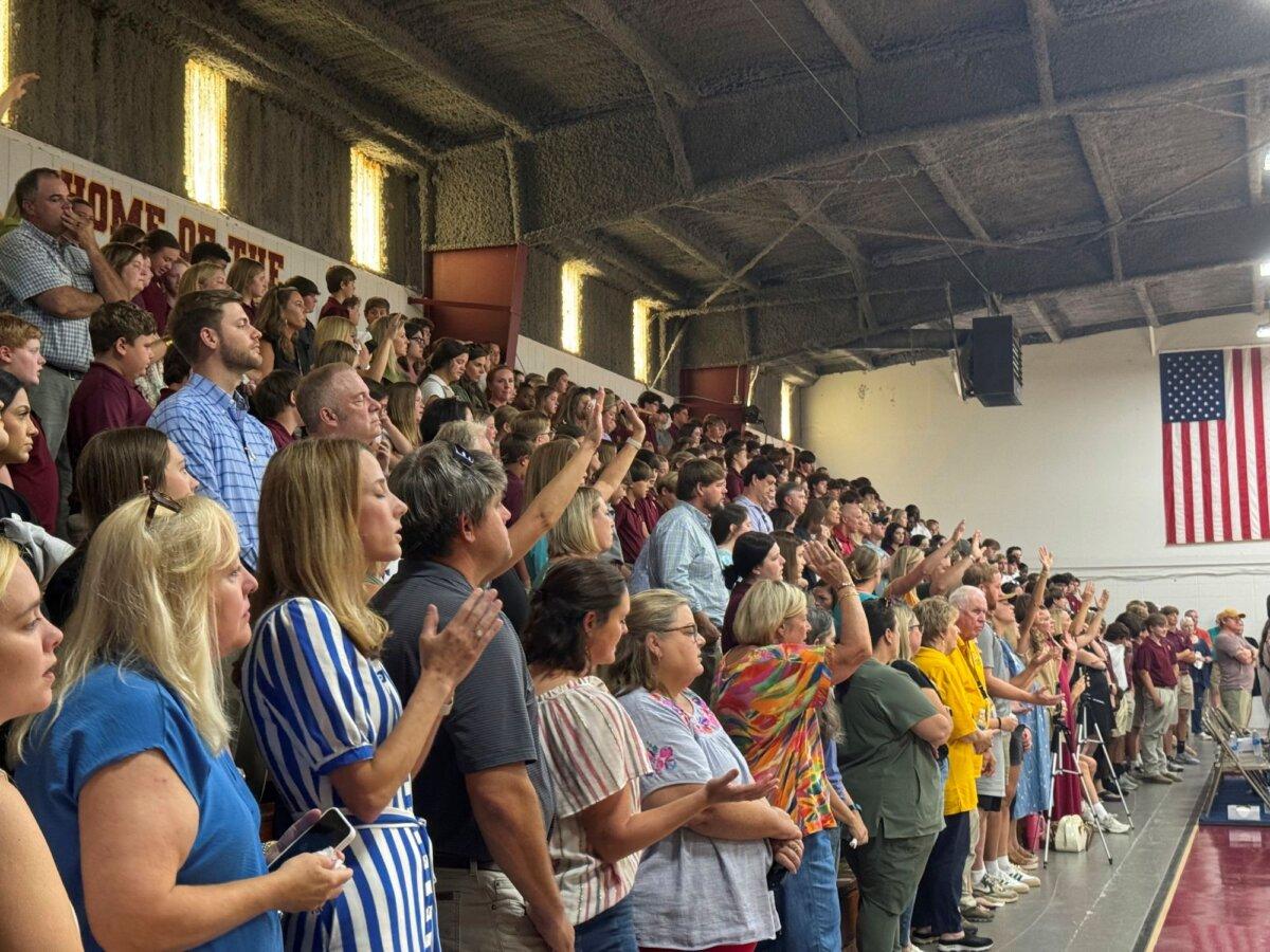 Students, teachers, and community members pack the Morgan Academy gym to honor Caden Tellier, the high school football player who died from an injury suffered in a game Friday night, in Selma, Ala., on Aug. 26, 2024. (Safiyah Riddle/AP Photo)
