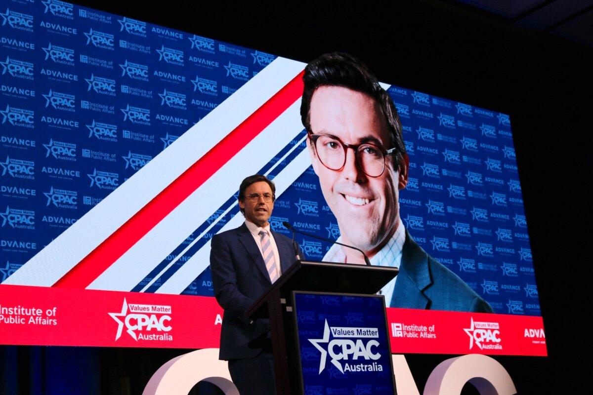 IPA Deputy Executive Director Daniel Wild speaks at CPAC Australia in Brisbane, Australia, on Oct. 5, 2024. (Melanie Sun/The Epoch Times)