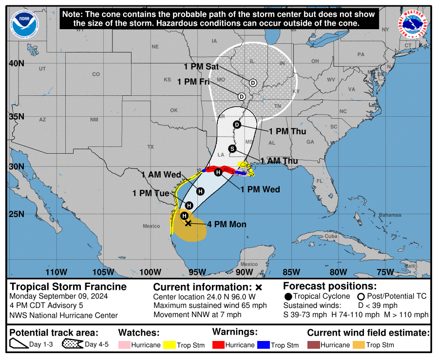 Hurricane Warning Issued for Louisiana Gulf Coast as Tropical Storm Francine Strengthens