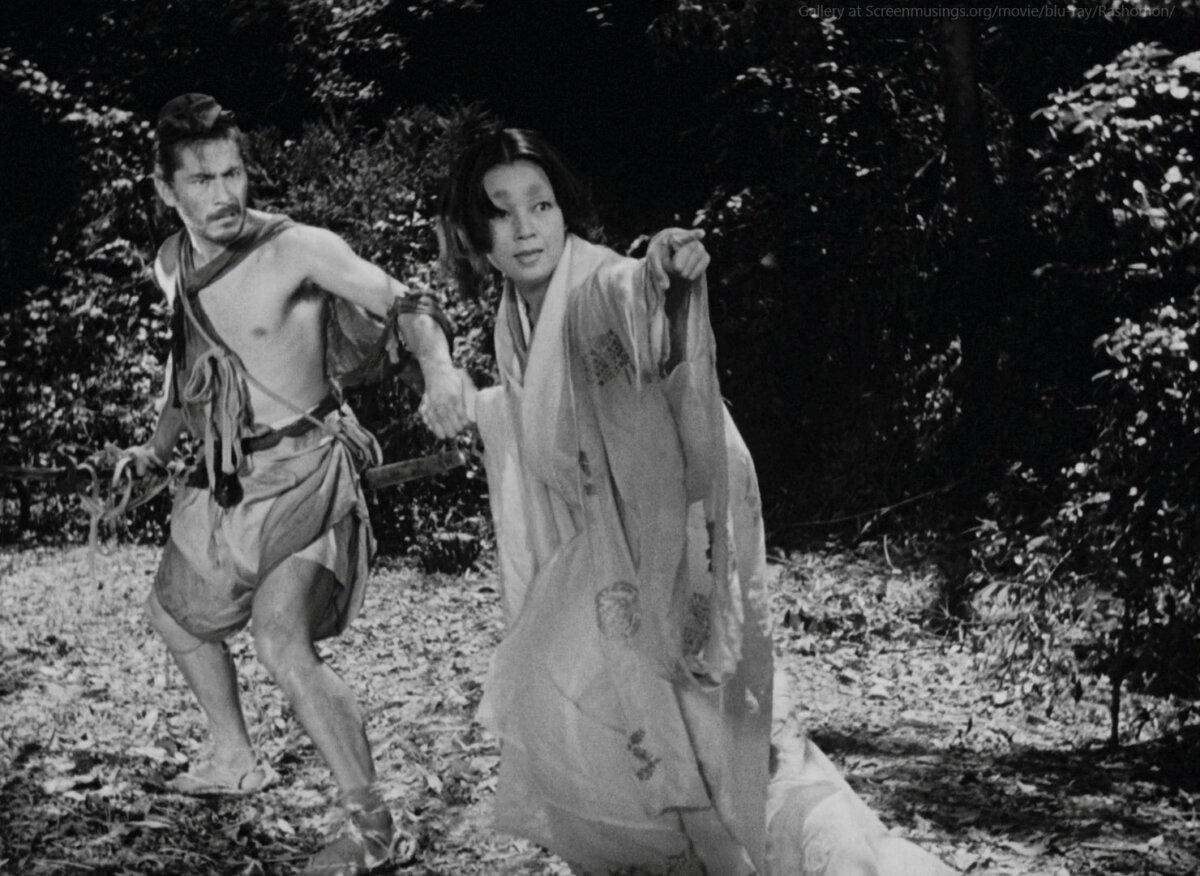 Tajomaru (Toshiro Mifune, L) and Masako (Machiko Kyo), in “Rashomon.” (Criterion Collection)