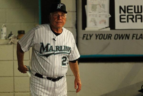 Manager Jack McKeon #25 of the Florida Marlins looks on during a game against the Cincinnati Reds at Sun Life Stadium in Miami Gardens, Fl., on Aug. 23, 2011. (Mike Ehrmann/Getty Images)